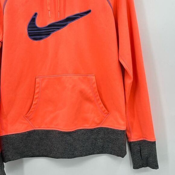 Nike Therma-Fit Orange Purple Hoodie Sweatshirt Womens Size Medium Thumbholes - Picture 4 of 9